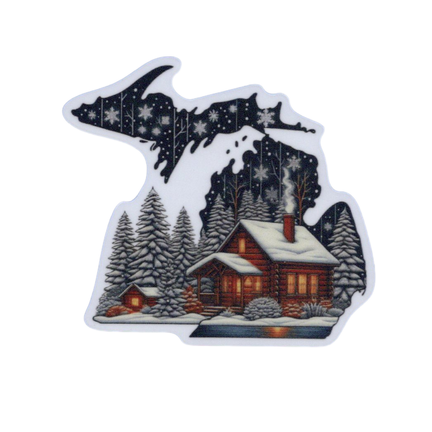 Cozy Michigan Winter Cabin Sticker