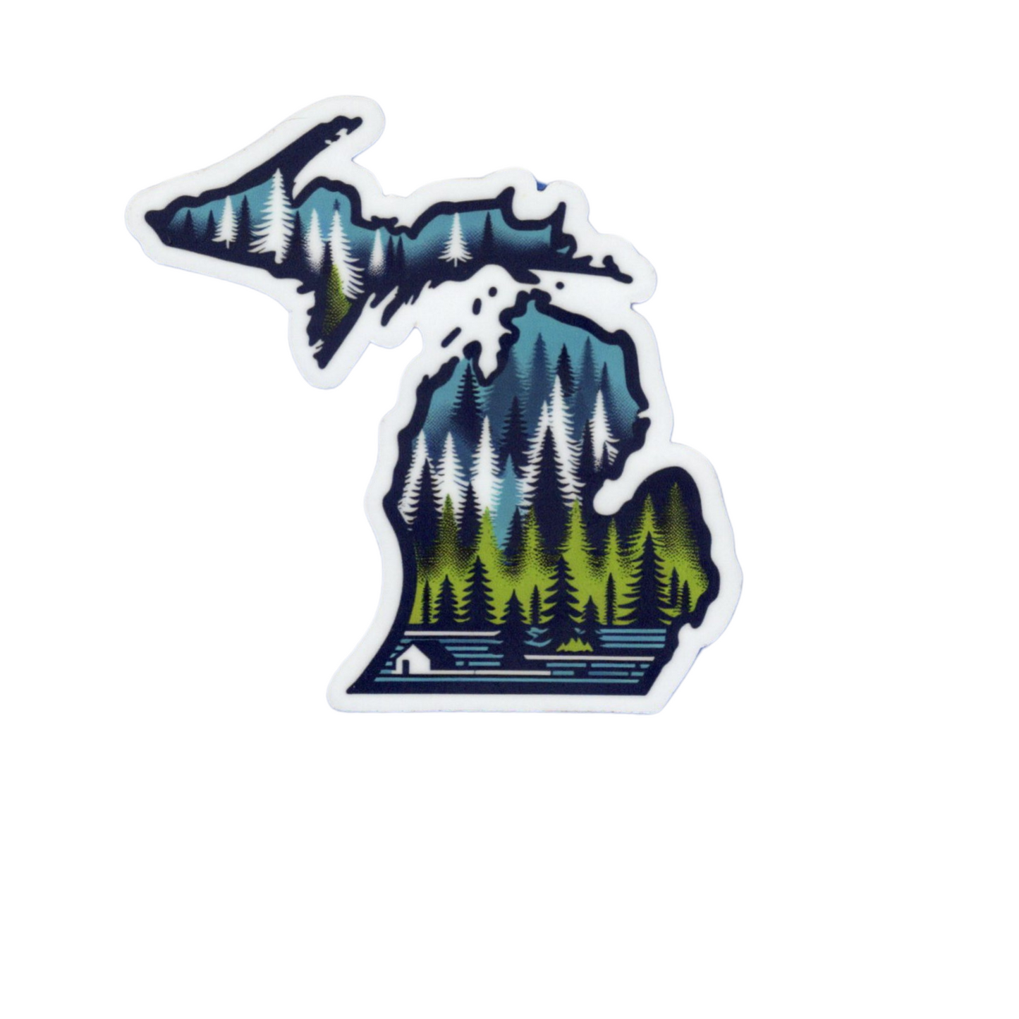 Michigan Cabin Escape Vinyl Sticker – Nature’s Serenity in Sticker Form