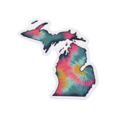 Michigan Tie-Dye Vibes Vinyl Sticker- Pink, Green and Blue