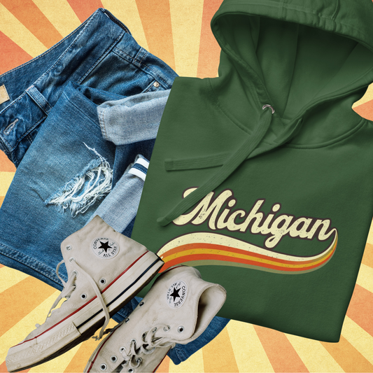 Retro Distressed Michigan Color Tail Hoodie - Unisex