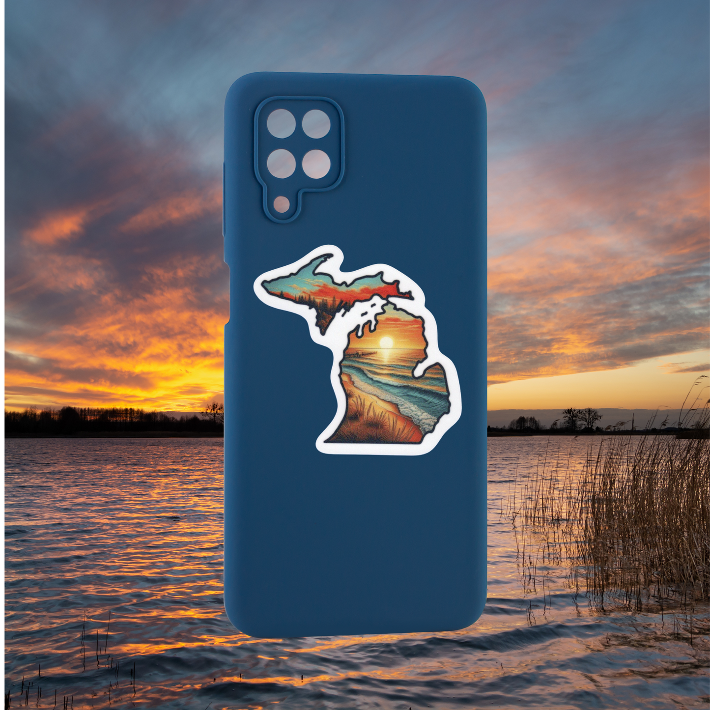 Michigan Sunset Shores Vinyl Sticker – Capture the Beauty of the Great Lakes