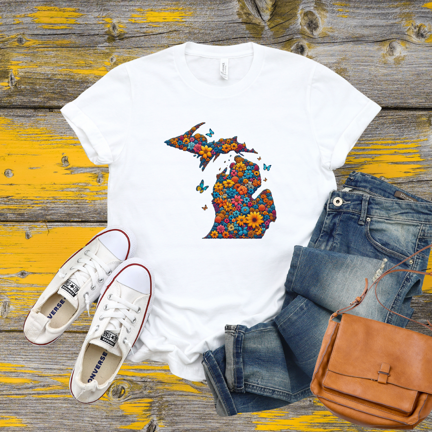 Michigan Floral and Butterfly T-Shirt