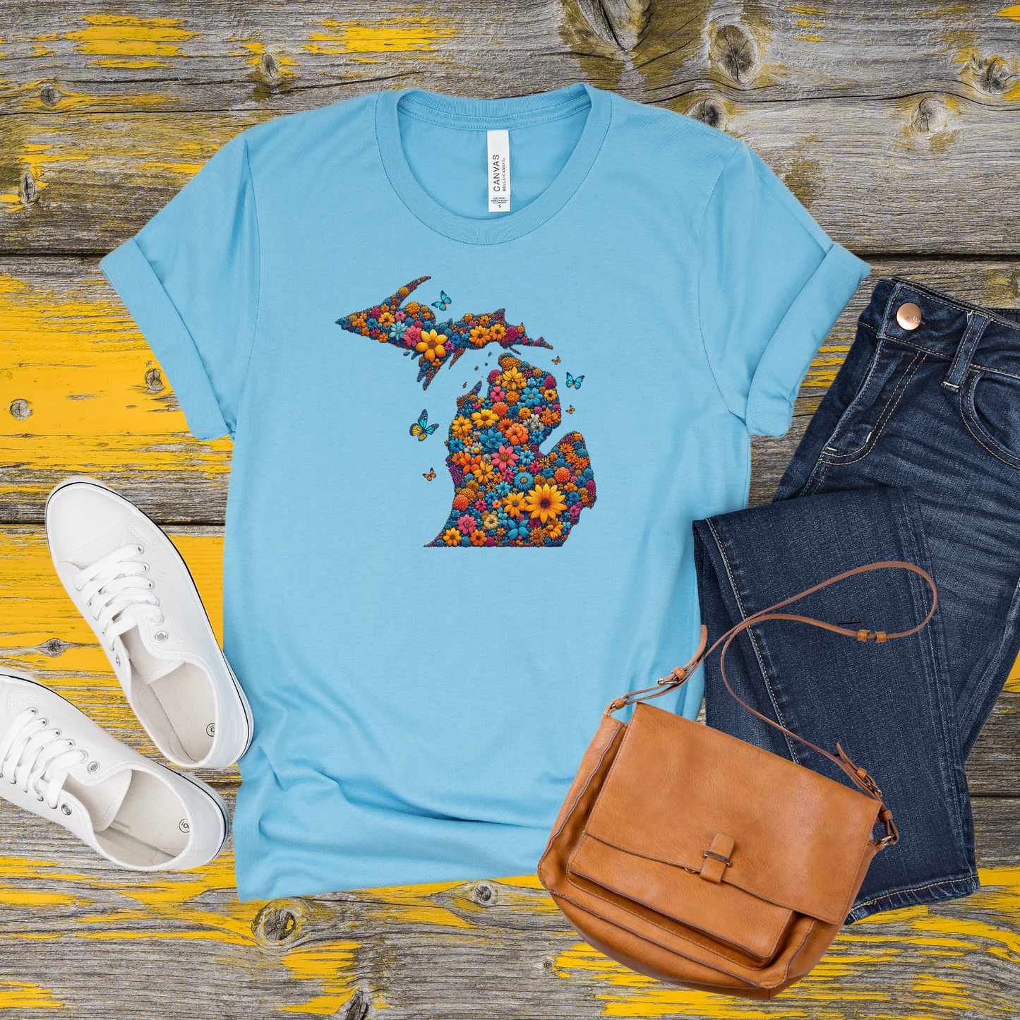 Michigan Floral and Butterfly T-Shirt